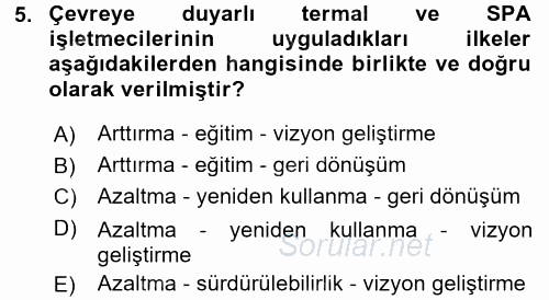 Termal ve Spa Hizmetleri 2016 - 2017 3 Ders Sınavı 5.Soru
