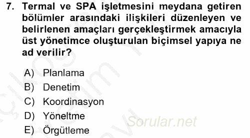Termal ve Spa Hizmetleri 2016 - 2017 3 Ders Sınavı 7.Soru