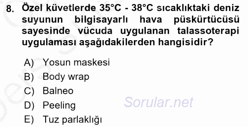 Termal ve Spa Hizmetleri 2016 - 2017 3 Ders Sınavı 8.Soru