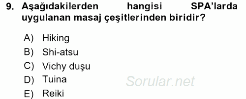 Termal ve Spa Hizmetleri 2016 - 2017 3 Ders Sınavı 9.Soru