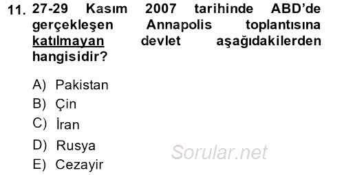 Orta Doğuda Siyaset 2013 - 2014 Dönem Sonu Sınavı 11.Soru