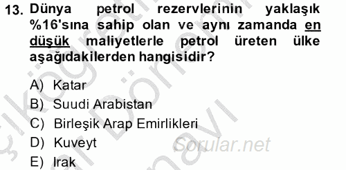 Orta Doğuda Siyaset 2013 - 2014 Dönem Sonu Sınavı 13.Soru