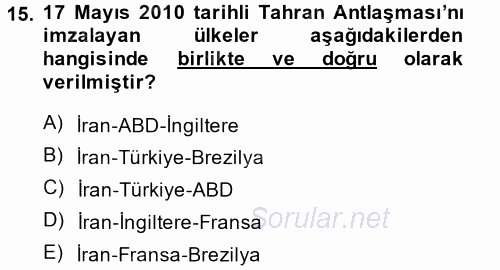 Orta Doğuda Siyaset 2013 - 2014 Dönem Sonu Sınavı 15.Soru