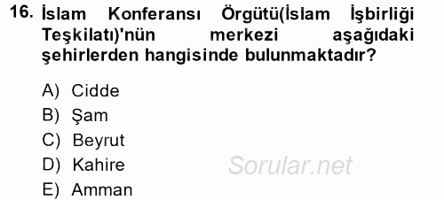 Orta Doğuda Siyaset 2013 - 2014 Dönem Sonu Sınavı 16.Soru