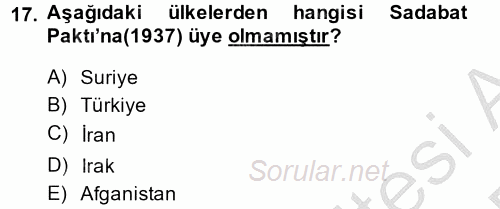 Orta Doğuda Siyaset 2013 - 2014 Dönem Sonu Sınavı 17.Soru