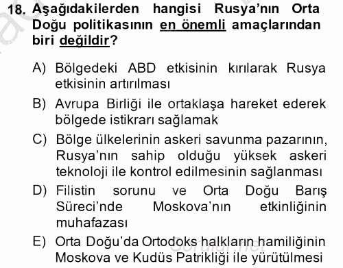 Orta Doğuda Siyaset 2013 - 2014 Dönem Sonu Sınavı 18.Soru