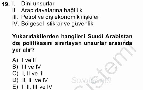 Orta Doğuda Siyaset 2013 - 2014 Dönem Sonu Sınavı 19.Soru