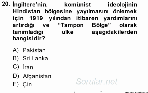 Orta Doğuda Siyaset 2013 - 2014 Dönem Sonu Sınavı 20.Soru