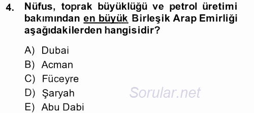Orta Doğuda Siyaset 2013 - 2014 Dönem Sonu Sınavı 4.Soru