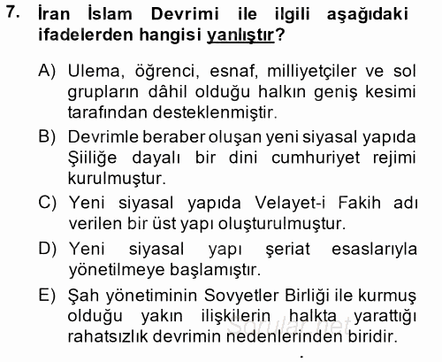 Orta Doğuda Siyaset 2013 - 2014 Dönem Sonu Sınavı 7.Soru