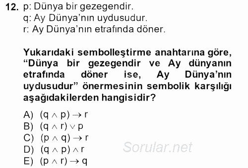 Sembolik Mantık 2014 - 2015 Ara Sınavı 12.Soru