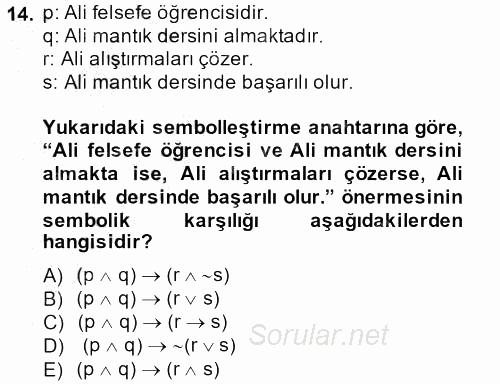 Sembolik Mantık 2014 - 2015 Ara Sınavı 14.Soru