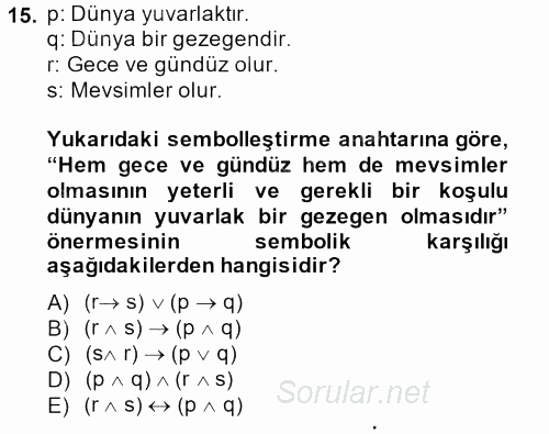 Sembolik Mantık 2014 - 2015 Ara Sınavı 15.Soru