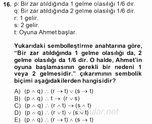 Sembolik Mantık 2014 - 2015 Ara Sınavı 16.Soru