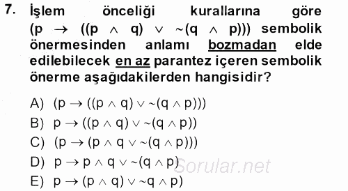 Sembolik Mantık 2014 - 2015 Ara Sınavı 7.Soru