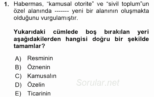 Medya Siyaset Kültür 2017 - 2018 Dönem Sonu Sınavı 1.Soru