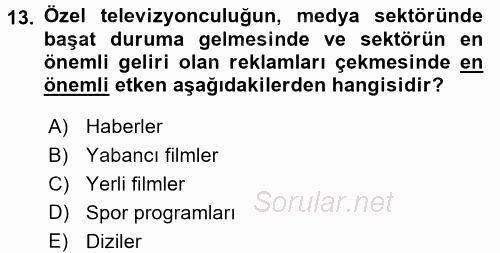 Medya Siyaset Kültür 2017 - 2018 Dönem Sonu Sınavı 13.Soru
