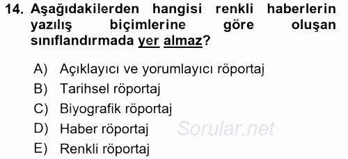 Medya Siyaset Kültür 2017 - 2018 Dönem Sonu Sınavı 14.Soru