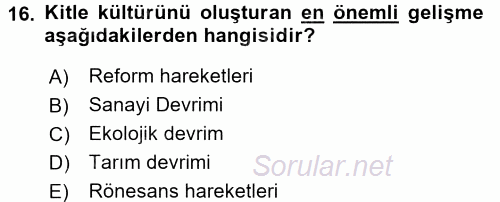 Medya Siyaset Kültür 2017 - 2018 Dönem Sonu Sınavı 16.Soru