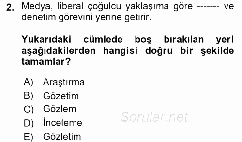 Medya Siyaset Kültür 2017 - 2018 Dönem Sonu Sınavı 2.Soru