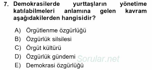 Medya Siyaset Kültür 2017 - 2018 Dönem Sonu Sınavı 7.Soru