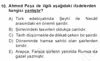 XIV-XV. Yüzyıllar Türk Edebiyatı 2013 - 2014 Dönem Sonu Sınavı 10.Soru