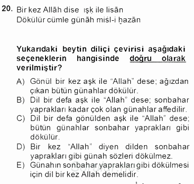 XIV-XV. Yüzyıllar Türk Edebiyatı 2013 - 2014 Dönem Sonu Sınavı 20.Soru