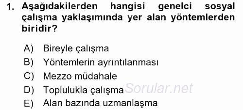 Sosyal Hizmet Uygulamaları 2015 - 2016 Tek Ders Sınavı 1.Soru