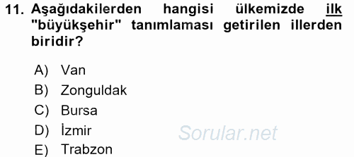 Şehircilik 2016 - 2017 Dönem Sonu Sınavı 11.Soru