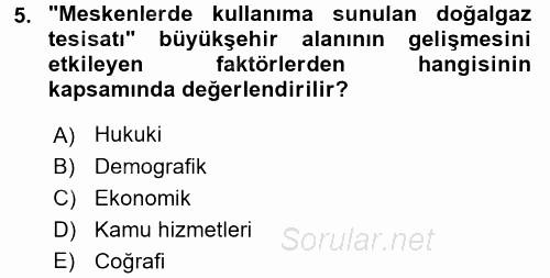 Şehircilik 2016 - 2017 Dönem Sonu Sınavı 5.Soru