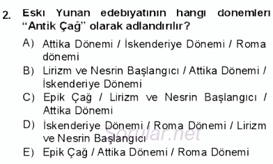 Batı Edebiyatında Akımlar 1 2012 - 2013 Dönem Sonu Sınavı 2.Soru