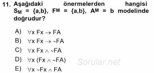 Sembolik Mantık 2016 - 2017 3 Ders Sınavı 11.Soru