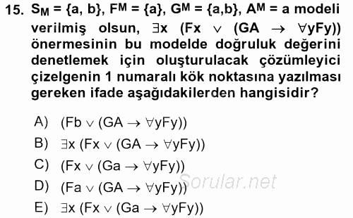 Sembolik Mantık 2016 - 2017 3 Ders Sınavı 15.Soru