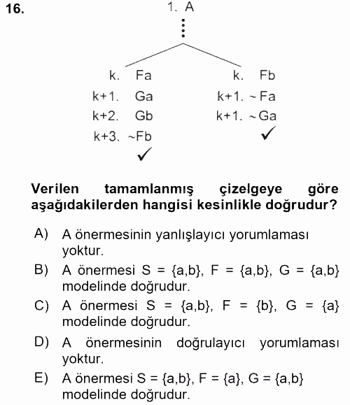 Sembolik Mantık 2016 - 2017 3 Ders Sınavı 16.Soru