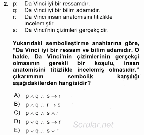 Sembolik Mantık 2016 - 2017 3 Ders Sınavı 2.Soru