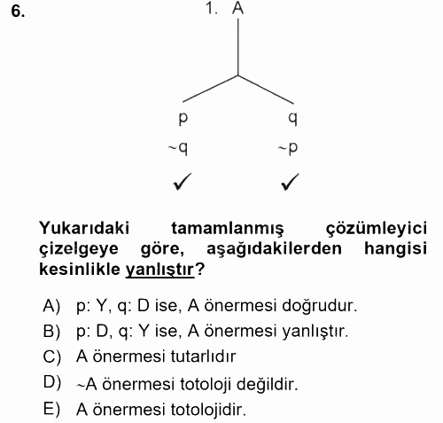 Sembolik Mantık 2016 - 2017 3 Ders Sınavı 6.Soru