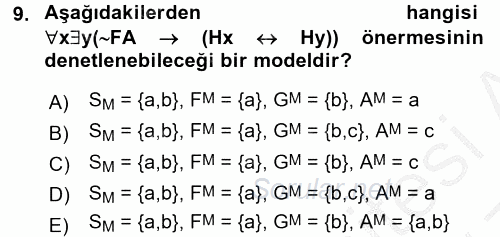 Sembolik Mantık 2016 - 2017 3 Ders Sınavı 9.Soru