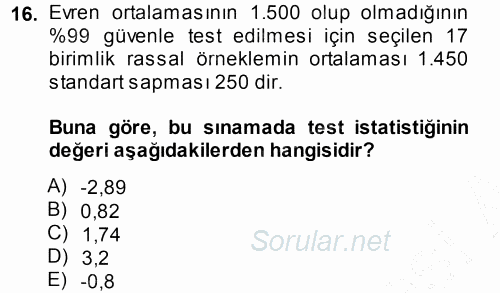 İstatistik 2013 - 2014 Dönem Sonu Sınavı 16.Soru