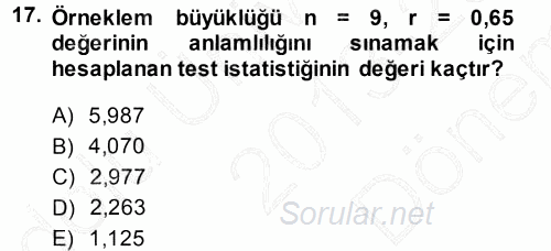 İstatistik 2013 - 2014 Dönem Sonu Sınavı 17.Soru