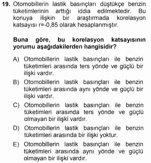 İstatistik 2013 - 2014 Dönem Sonu Sınavı 19.Soru