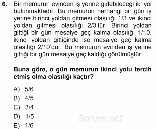 İstatistik 2013 - 2014 Dönem Sonu Sınavı 6.Soru