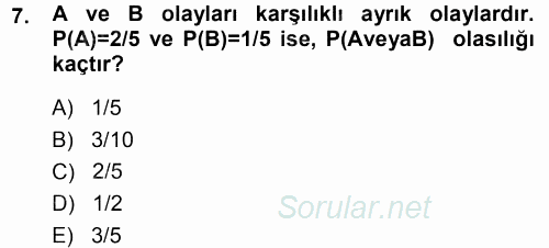 İstatistik 2013 - 2014 Dönem Sonu Sınavı 7.Soru