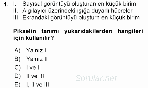 Sayısal Fotoğrafa Giriş 2015 - 2016 Ara Sınavı 1.Soru