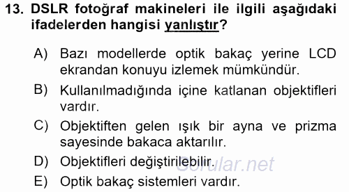 Sayısal Fotoğrafa Giriş 2015 - 2016 Ara Sınavı 13.Soru