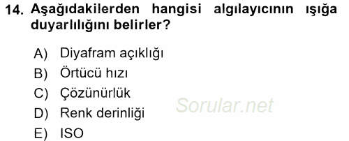 Sayısal Fotoğrafa Giriş 2015 - 2016 Ara Sınavı 14.Soru