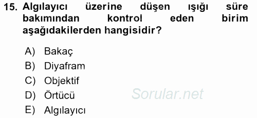 Sayısal Fotoğrafa Giriş 2015 - 2016 Ara Sınavı 15.Soru