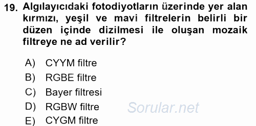 Sayısal Fotoğrafa Giriş 2015 - 2016 Ara Sınavı 19.Soru