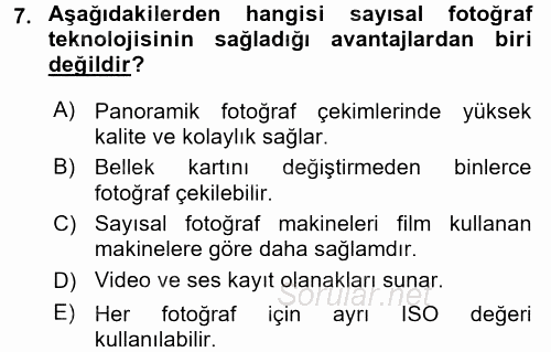 Sayısal Fotoğrafa Giriş 2015 - 2016 Ara Sınavı 7.Soru