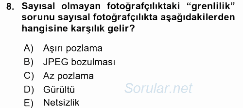 Sayısal Fotoğrafa Giriş 2015 - 2016 Ara Sınavı 8.Soru