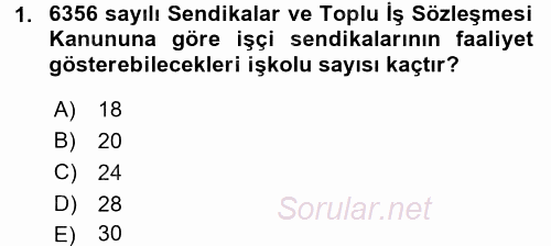 Toplu İş Hukuku 2017 - 2018 3 Ders Sınavı 1.Soru